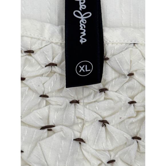Pepe Jeans Womens Tank Top Alie White Embroidered Size XL Shoulder Ties Read - Picture 8 of 11